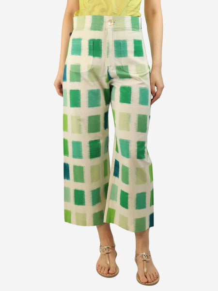 Green and white cropped Parampara trousers - size L product image