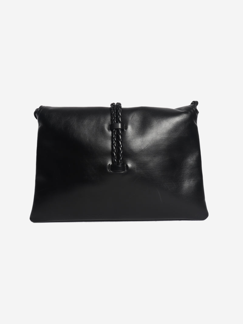 Navy Patti intrecciato leather shoulder bag