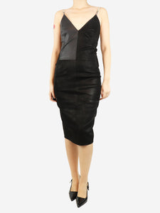 Rick Owens Black leather panel midi dress - size UK 10