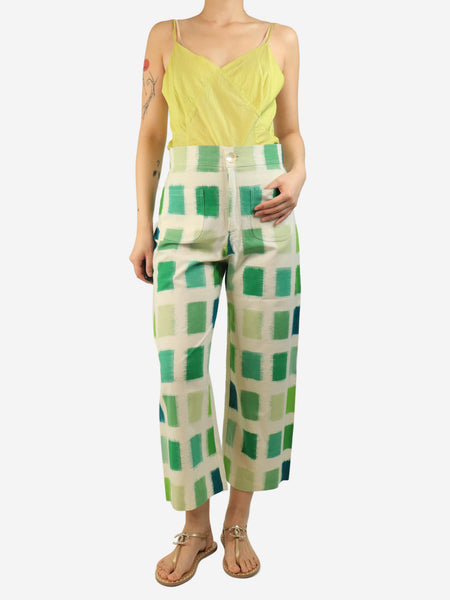 Green and white cropped Parampara trousers - size L alternate image