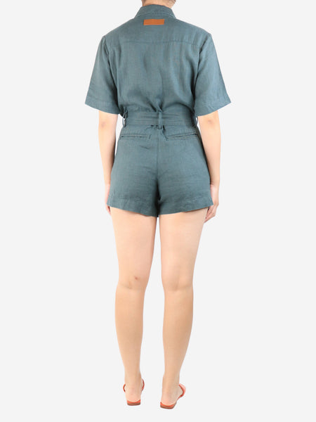 Green belted linen playsuit - size S alternate image