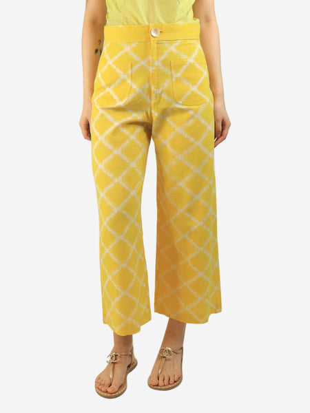 White and yellow cropped Rhombus trousers - size L product image