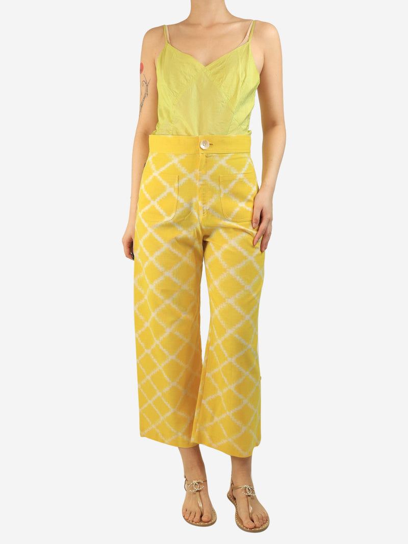 White and yellow cropped Rhombus trousers - size L Trousers De Castro 