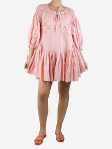Innika Choo Pink puff-sleeved embroidered mini dress - size S