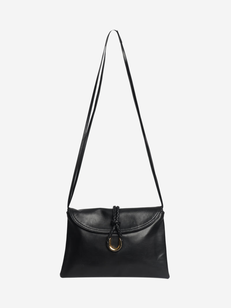 Navy Patti intrecciato leather shoulder bag