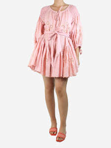 Innika Choo Pink puff-sleeved embroidered mini dress - size S