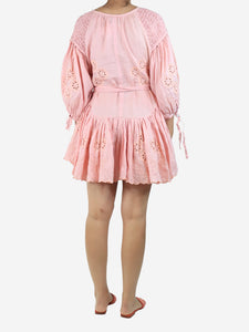 Innika Choo Pink puff-sleeved embroidered mini dress - size S