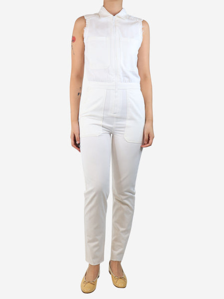 White sleeveless cotton jumpsuit - size S product image