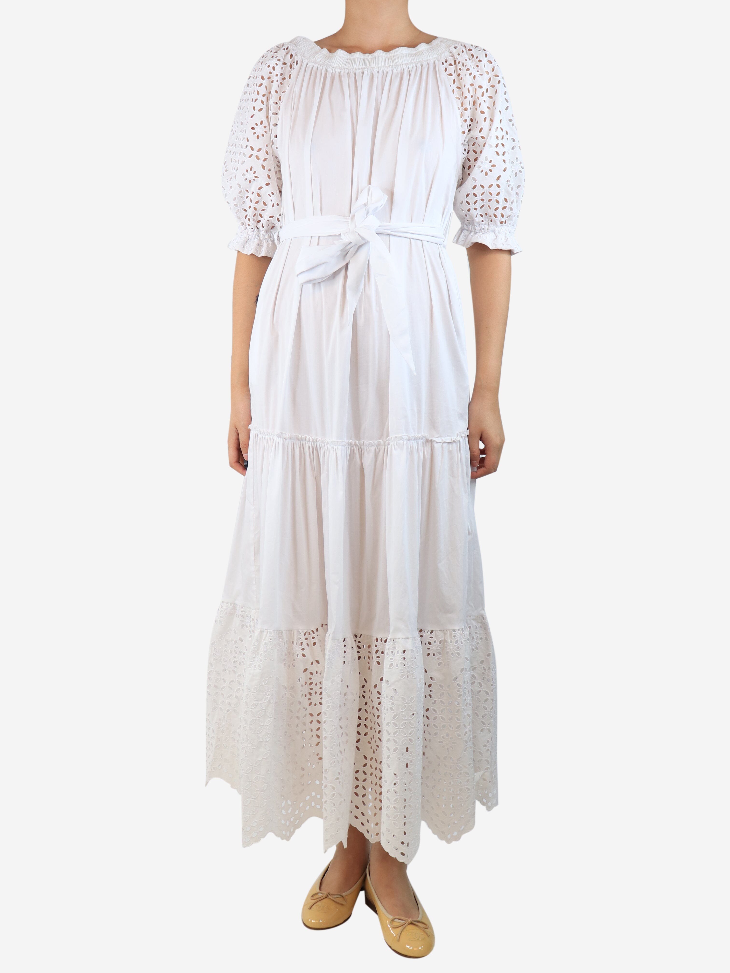 White belted broderie-anglaise midi dress - size UK 8 Dresses D.Exterior 