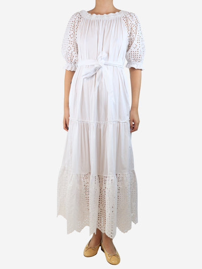 White belted broderie-anglaise midi dress - size UK 8 Dresses D.Exterior 