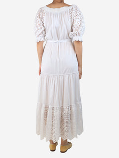 White belted broderie-anglaise midi dress - size UK 8 Dresses D.Exterior 