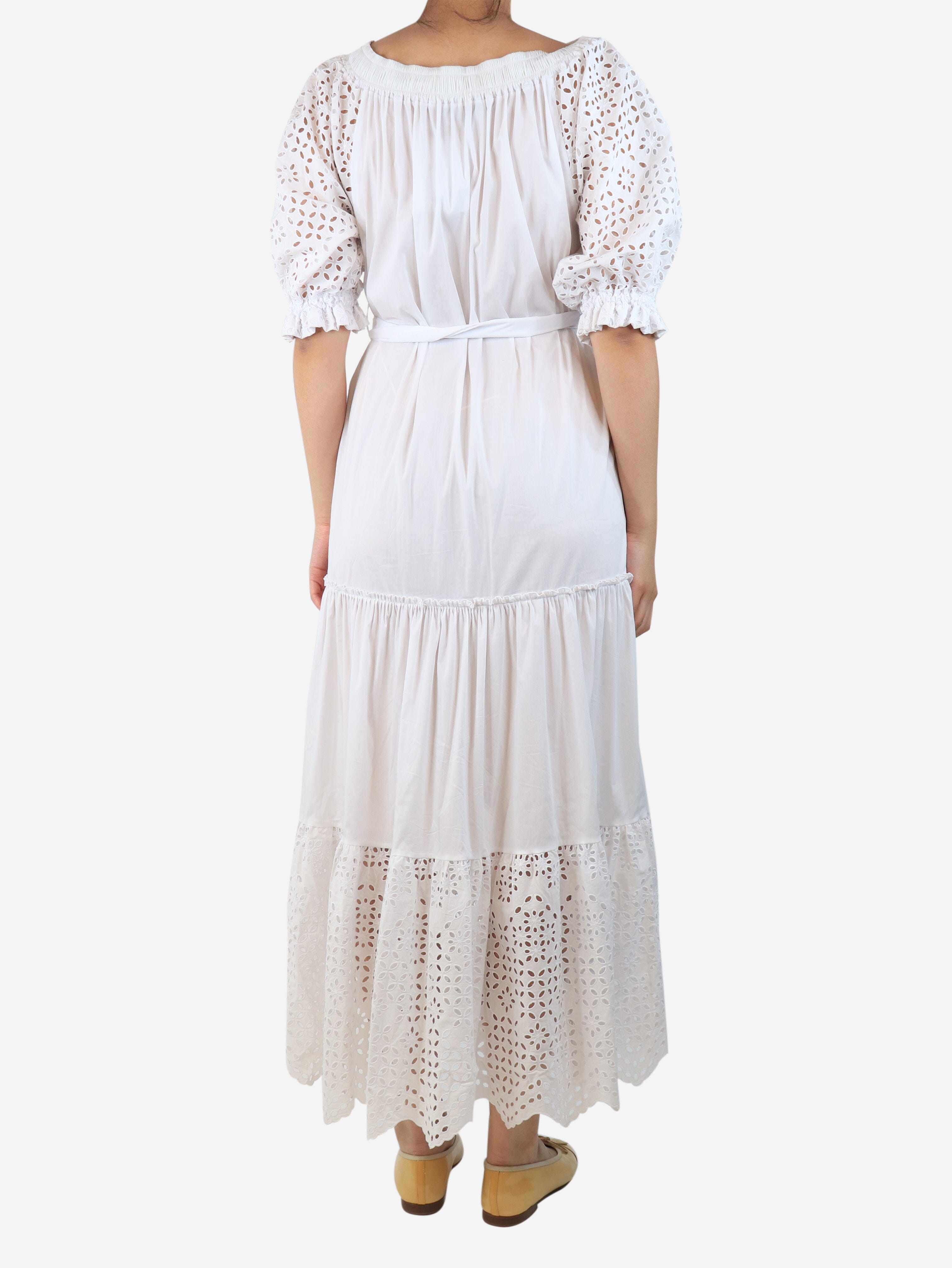 White belted broderie-anglaise midi dress - size UK 8 Dresses D.Exterior 
