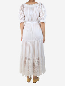 D.Exterior White belted broderie-anglaise midi dress - size UK 8