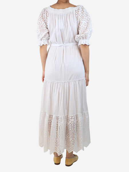 White belted broderie-anglaise midi dress - size UK 8 alternate image