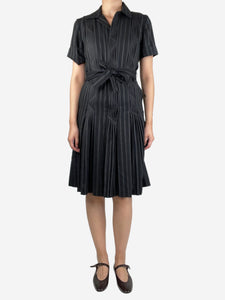 Loro Piana Black pleated belted midi dress - size UK 10