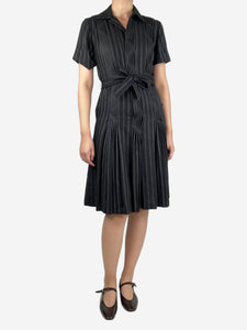 Loro Piana Black pleated belted midi dress - size UK 10