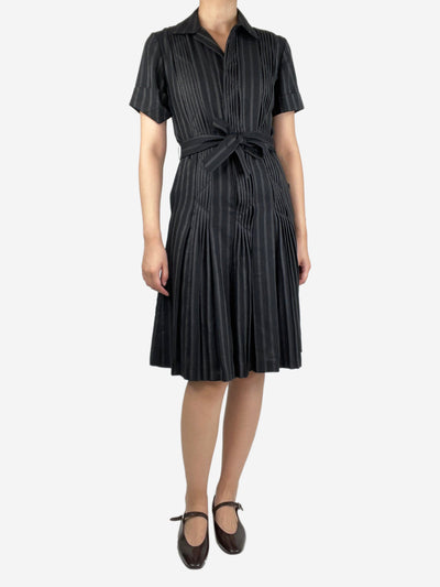 Black pleated belted midi dress - size UK 10 Dresses Loro Piana 