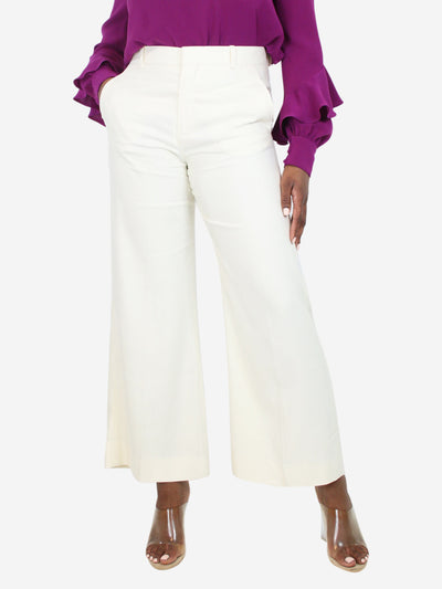 Cream straight-leg linen-blend trousers - size FR 42