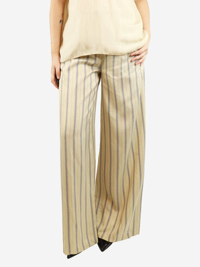 Cream & blue striped straight-leg trousers - size UK 8 Trousers Max&Co 