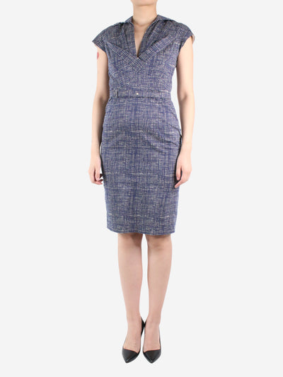 Blue printed V-neck belted dress - size US 4 Dresses Samantha Sung