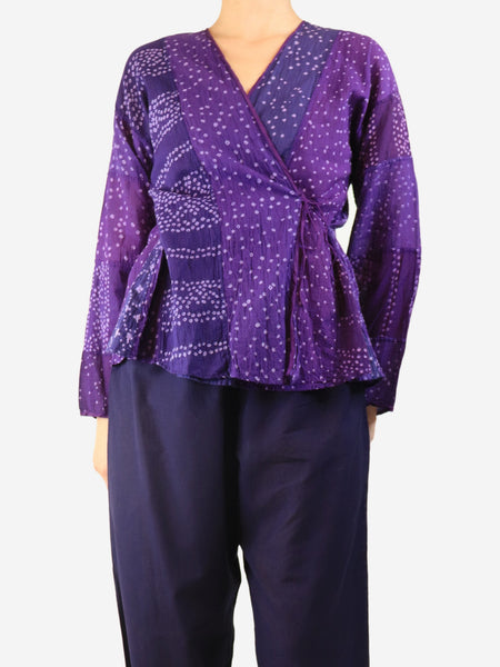 Purple patterned tie-front top - size L product image