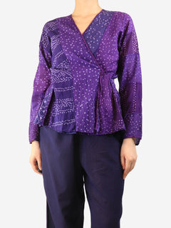 Purple patterned tie-front top - size L Tops Dosa 