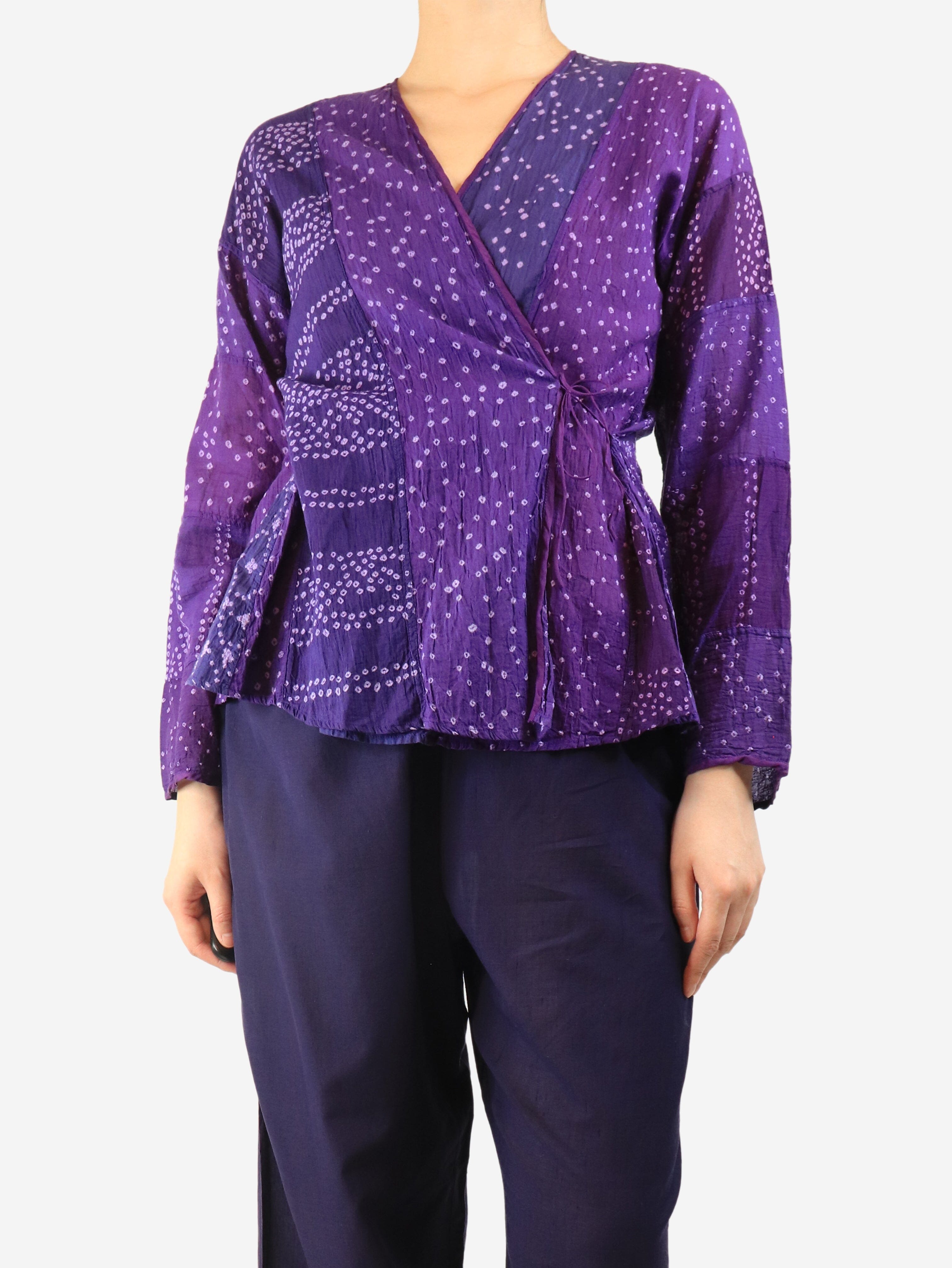 Purple patterned tie-front top - size L Tops Dosa 