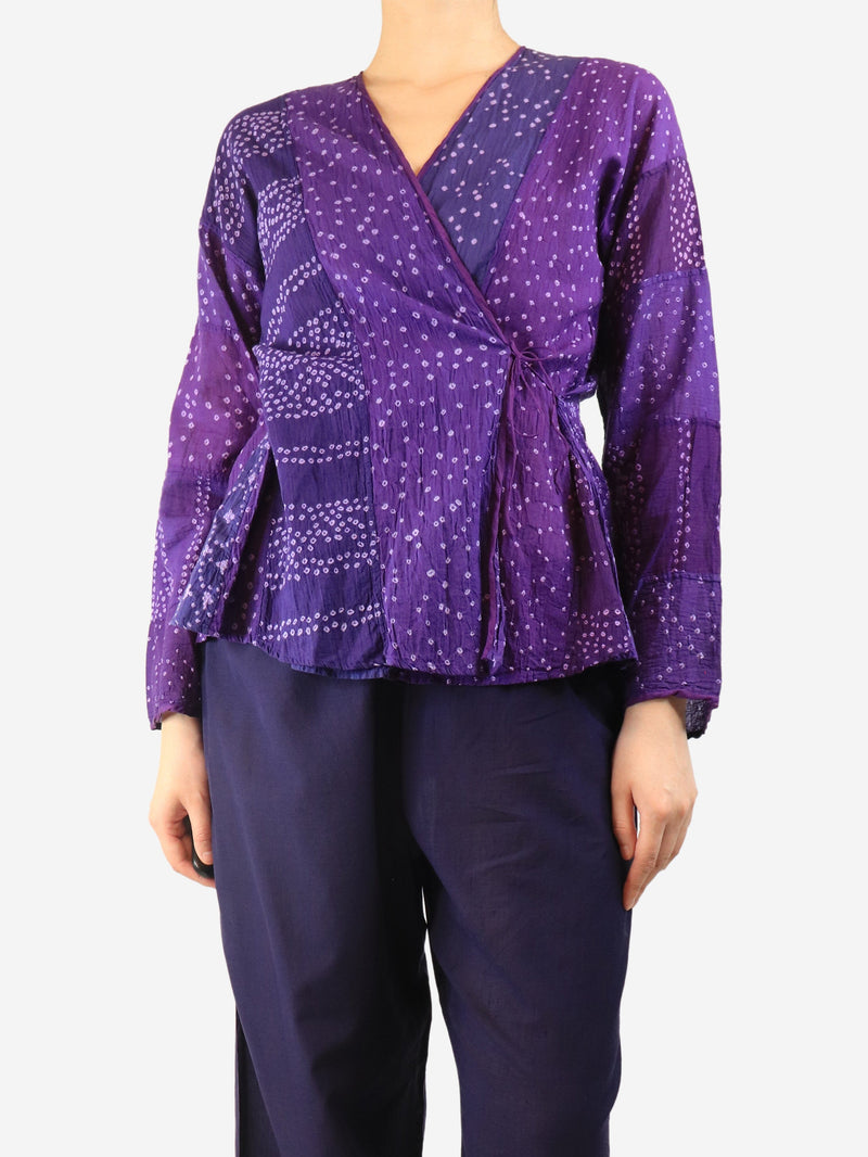 Purple patterned tie-front top - size L Tops Dosa 