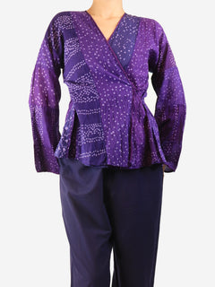 Purple patterned tie-front top - size L Tops Dosa 