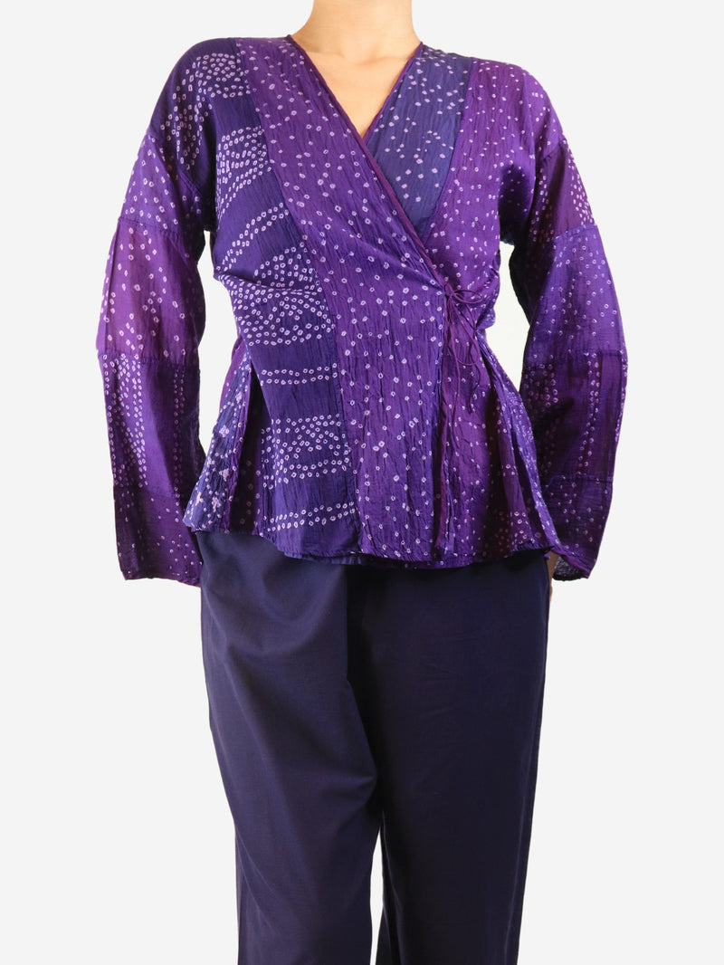 Purple patterned tie-front top - size L Tops Dosa 