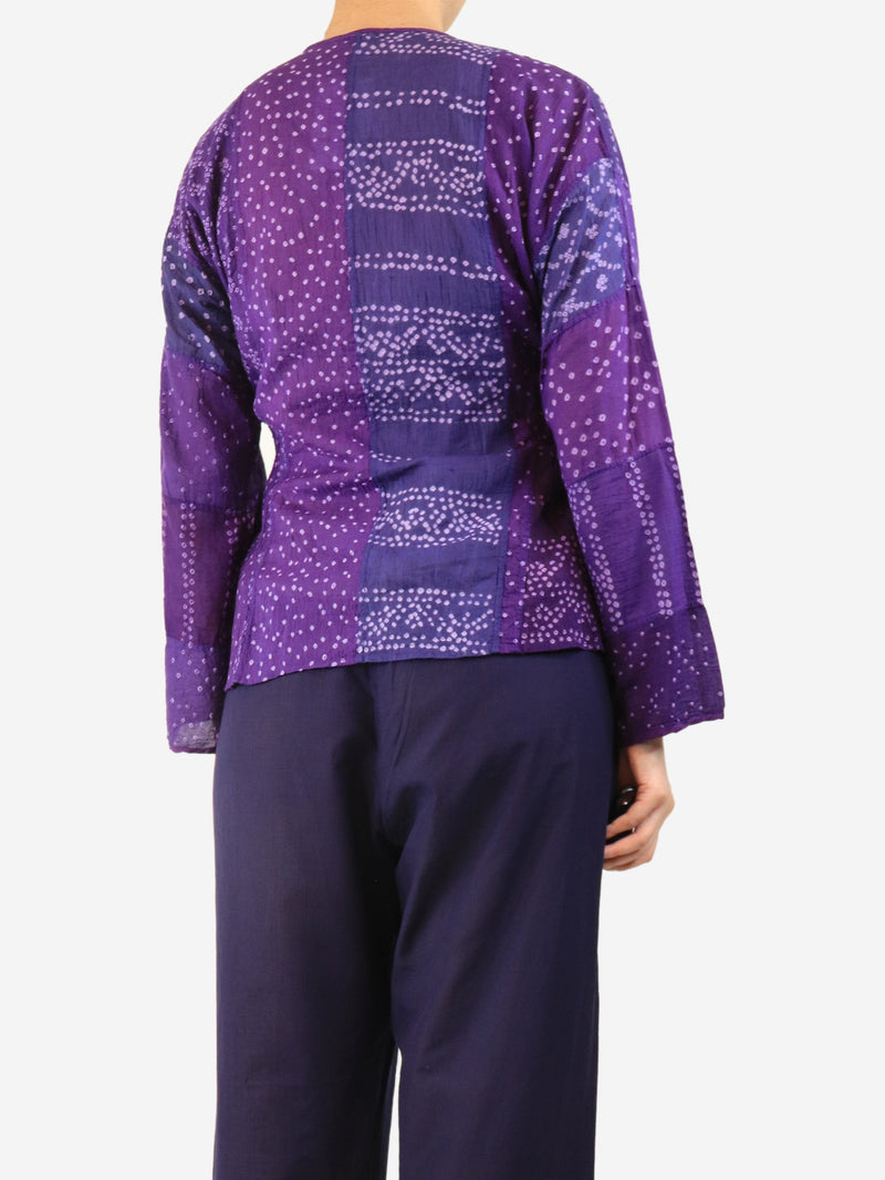 Purple patterned tie-front top - size L Tops Dosa 