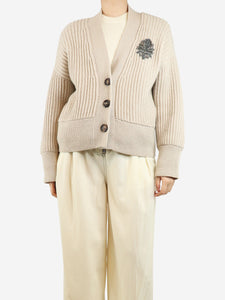 Brunello Cucinelli Neutral bejewelled cashmere cardigan - size S