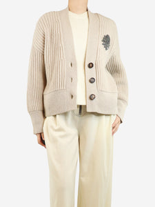 Brunello Cucinelli Neutral bejewelled cashmere cardigan - size S