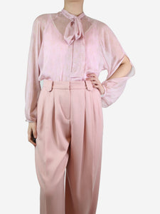 Max Mara Studio Pink printed silk blouse with bow - size UK 10
