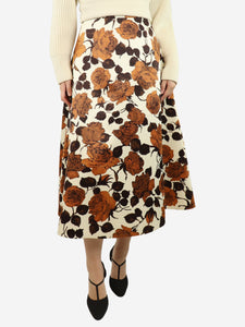 Emilia Wickstead Brown and cream floral midi skirt - size UK 10