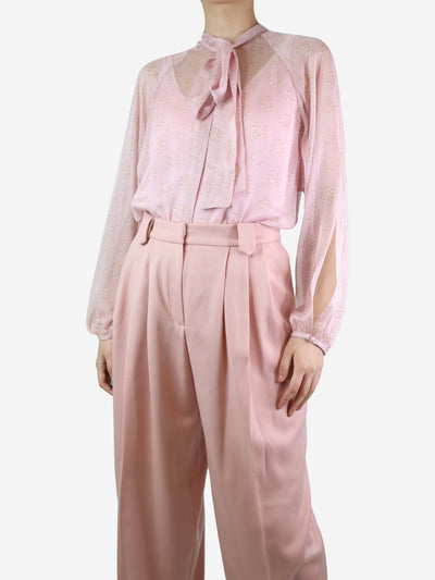 Pink printed silk blouse with bow - size UK 10 Tops Max Mara Studio 