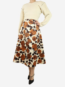 Emilia Wickstead Brown and cream floral midi skirt - size UK 10