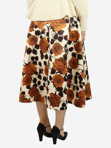 Emilia Wickstead Brown and cream floral midi skirt - size UK 10