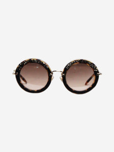 Miu Miu Brown and black crystal and suede round sunglasses