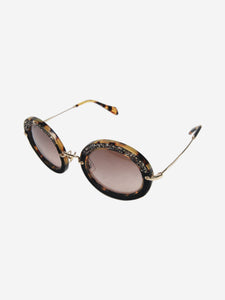 Miu Miu Brown and black crystal and suede round sunglasses