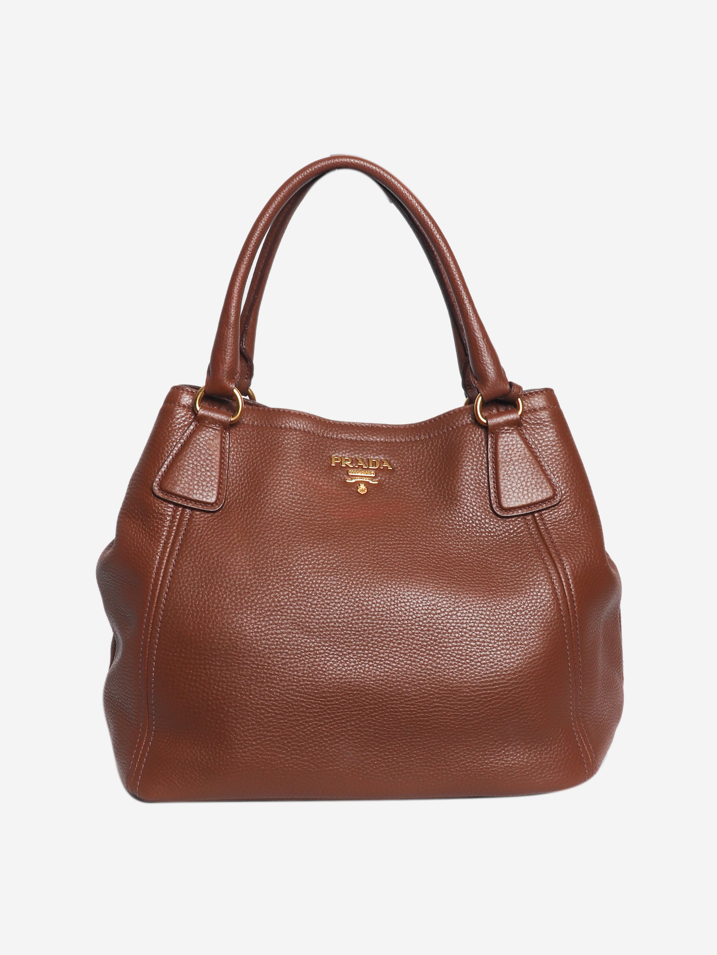 Brown Vitello Daino top handle bag