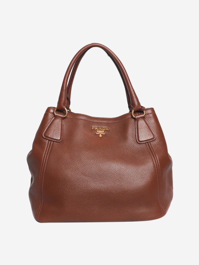 Brown Vitello Daino top handle bag