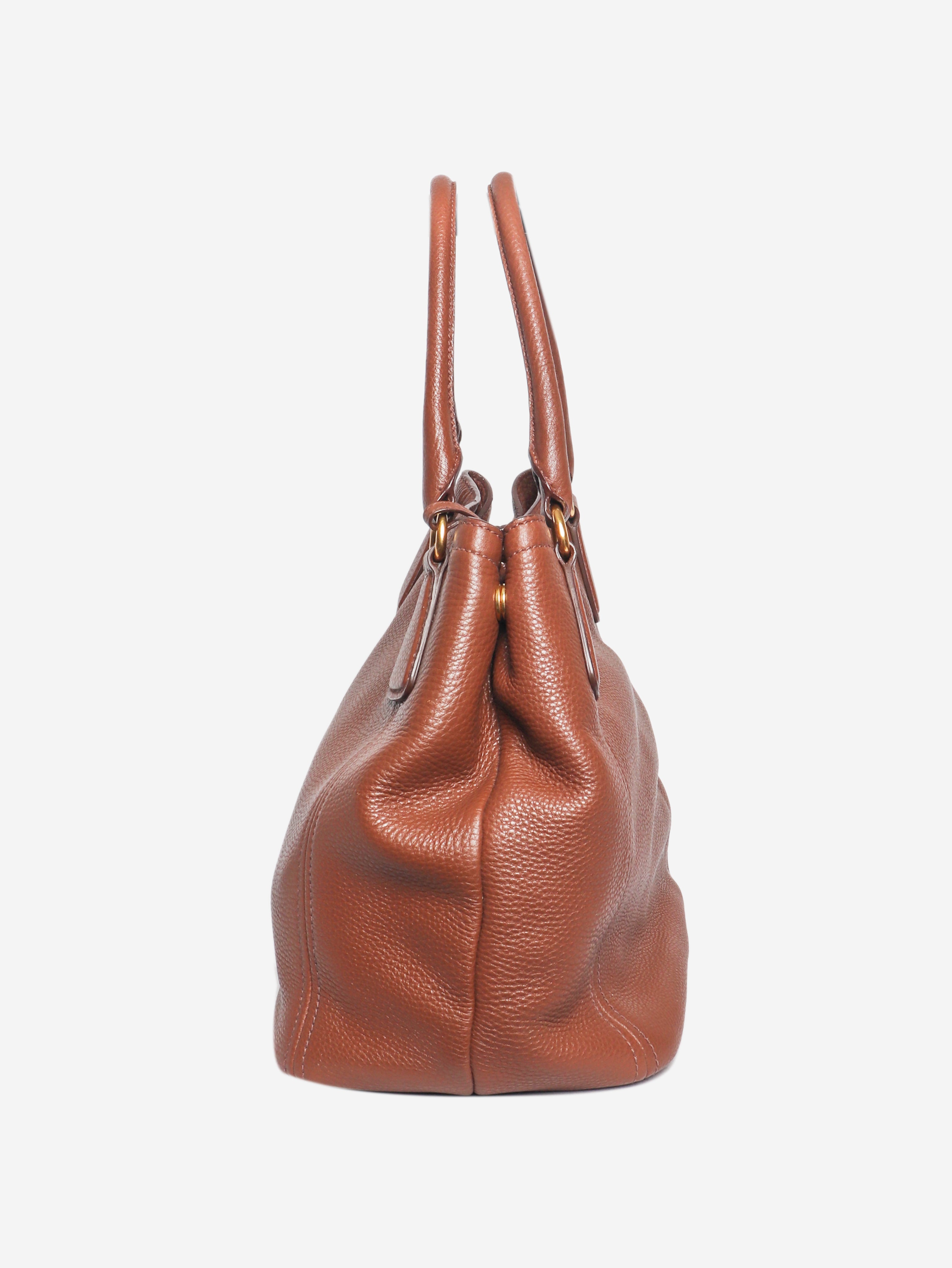 Brown Vitello Daino top handle bag