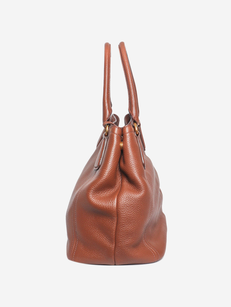 Brown Vitello Daino top handle bag