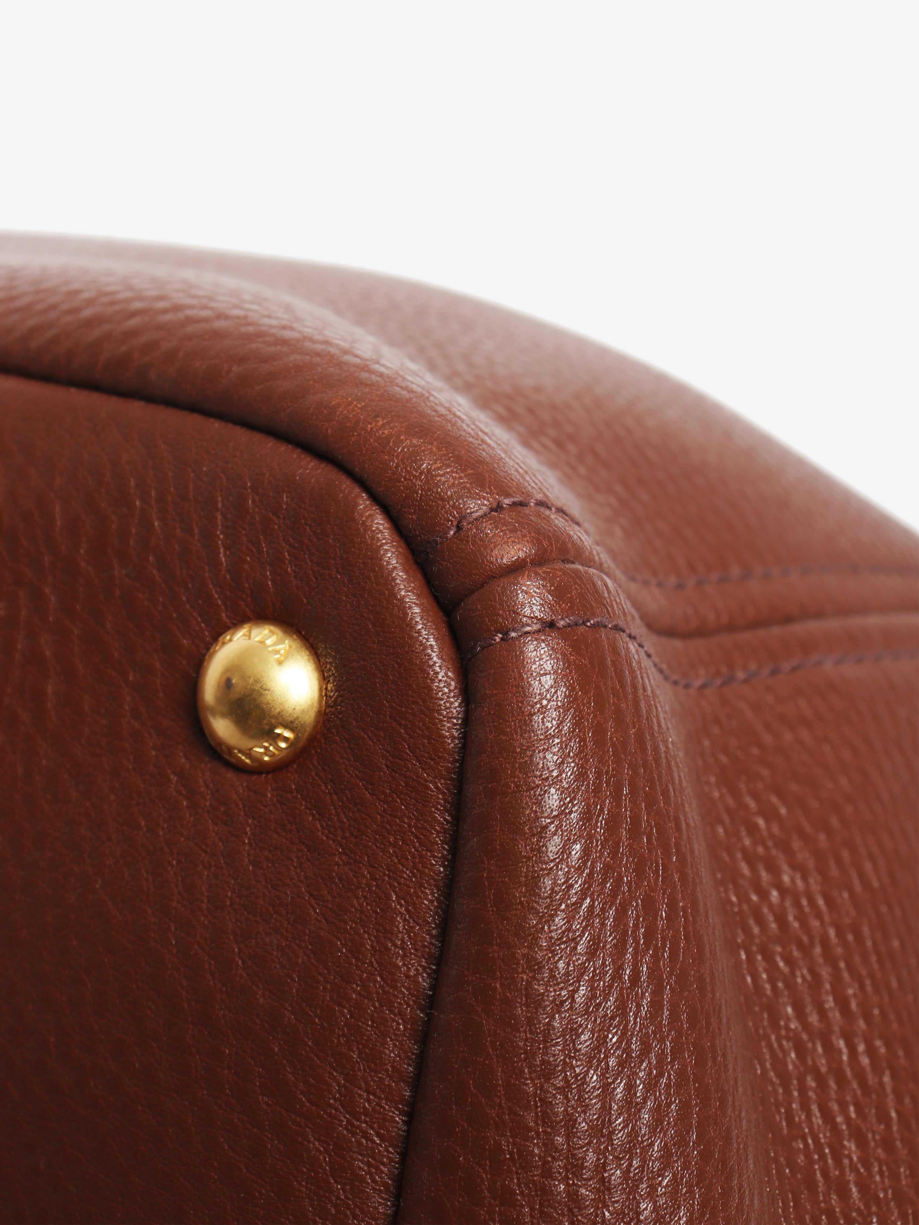 Brown Vitello Daino top handle bag