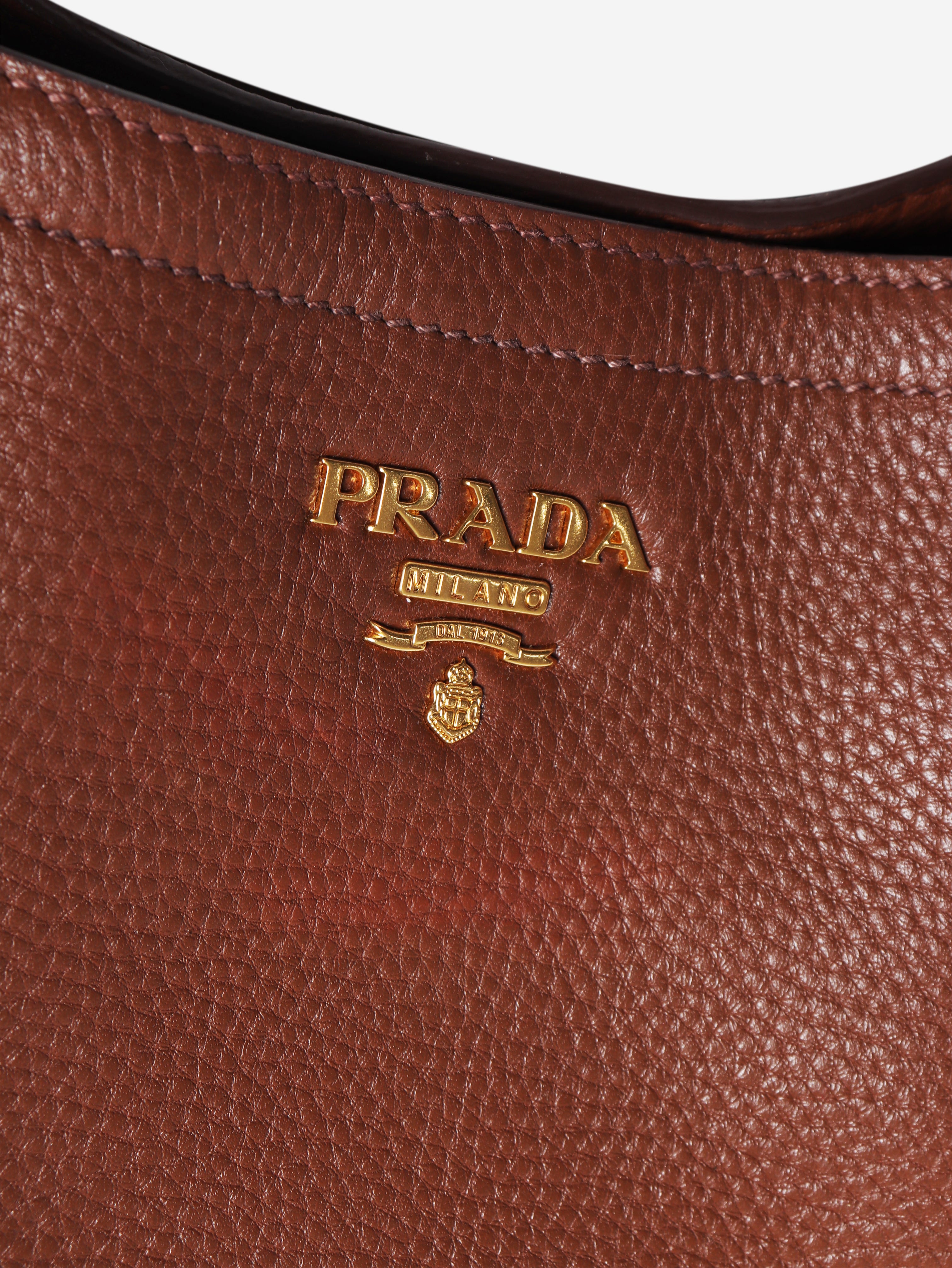 Brown Vitello Daino top handle bag