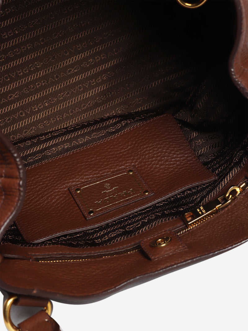 Brown Vitello Daino top handle bag