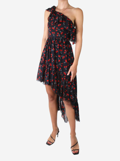 Black one-shoulder cherry georgette print dress - size FR 36 Dresses Saint Laurent 
