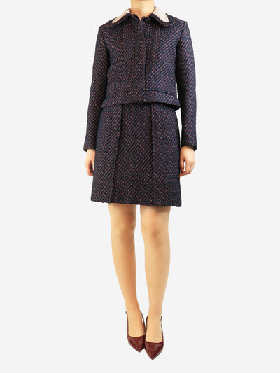 Navy jacquard jacket and skirt set - size UK 10 Coats & Jackets Carven 