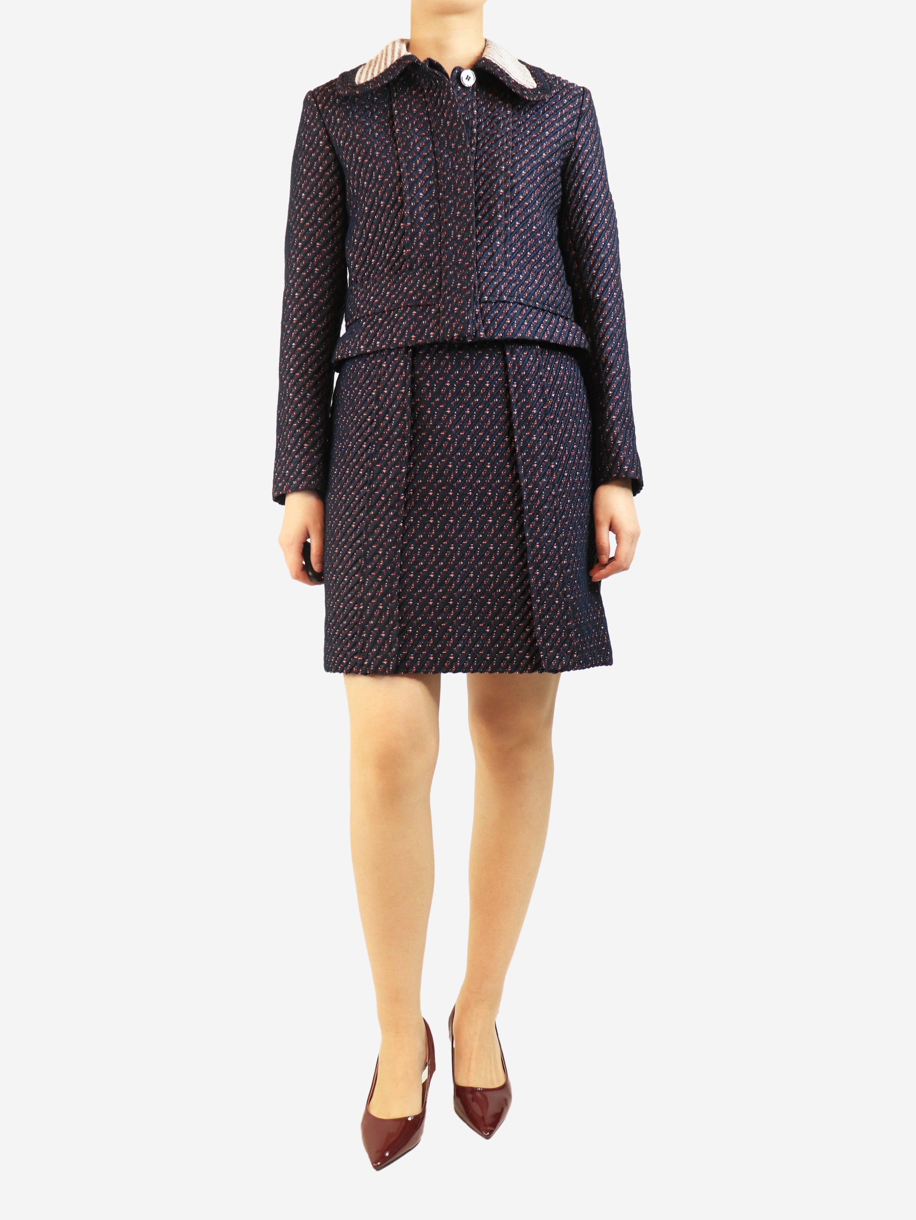 Navy jacquard jacket and skirt set - size UK 10 Coats & Jackets Carven 